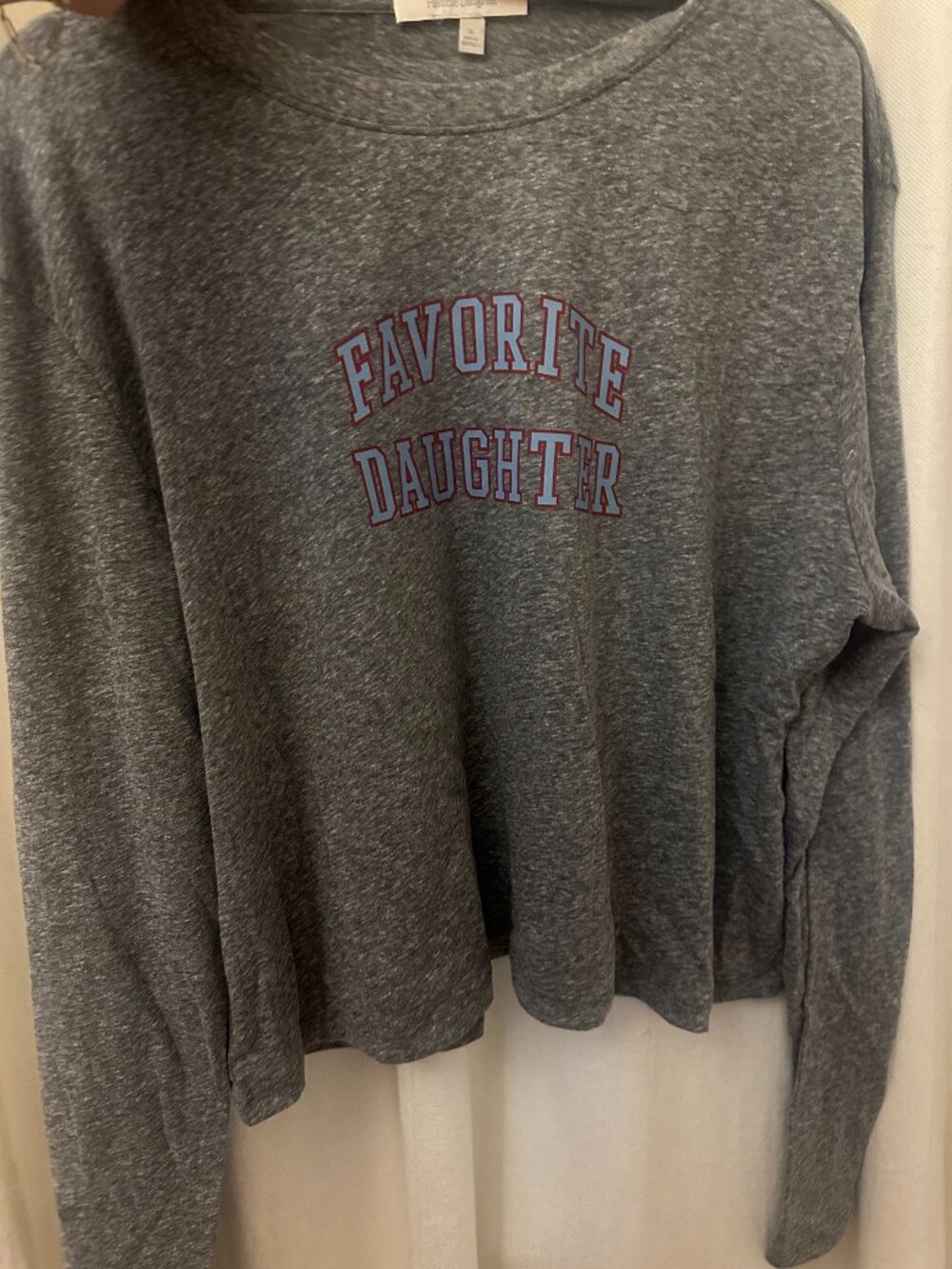 Favorite Daughter Cropped Collegiate Long Sleeve Tee Heather Gray XL NWT